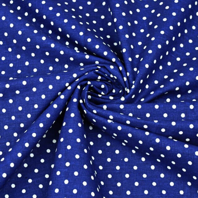 Tissu Coton Petits Pois 4mm Blancs Fond Bleu Navy | Laize 1m60