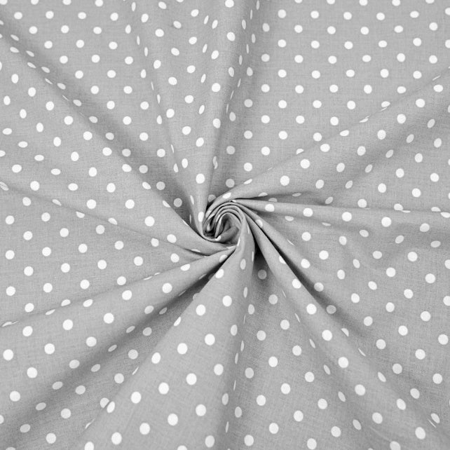 Tissu Coton Petits Pois 4mm Blancs Fond Gris | Laize 1m60