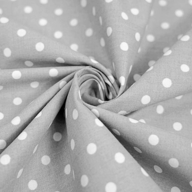 Tissu Coton Petits Pois 4mm Blancs Fond Gris | Laize 1m60