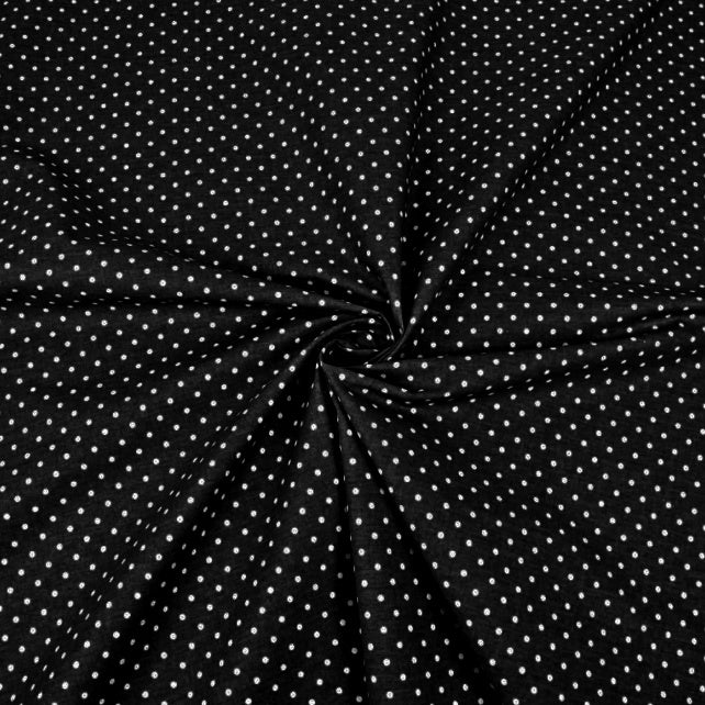 Tissu Coton Petits Pois 4mm Blancs Fond Noir | Laize 1m60