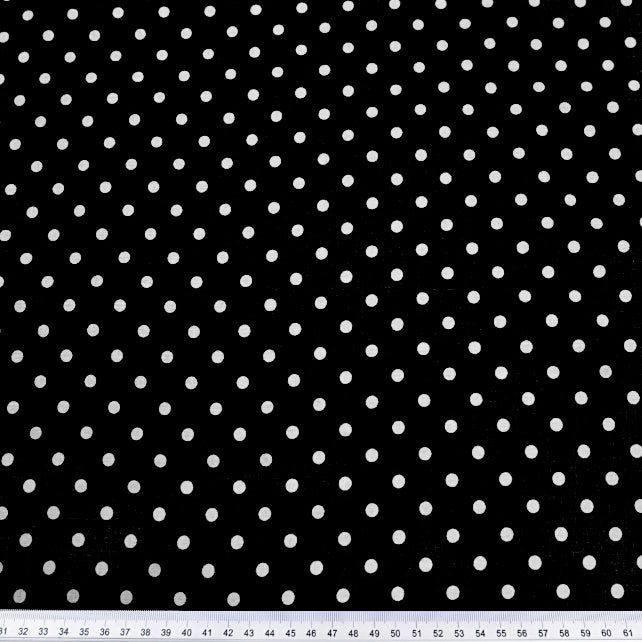 Tissu Coton Petits Pois 4mm Blancs Fond Noir | Laize 1m60