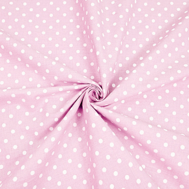 Tissu Coton Petits Pois 4mm Blancs Fond Rose Clair | Laize 1m60