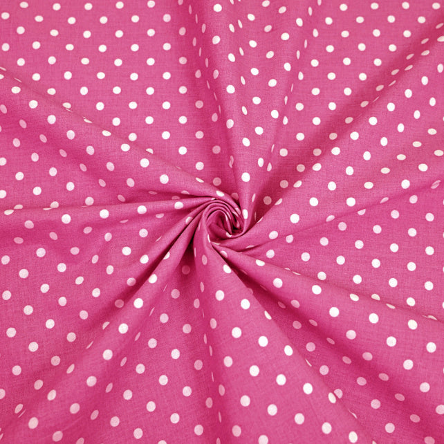 Tissu Coton Petits Pois 4mm Blancs Fond Rose Fuchsia | Laize 1m60