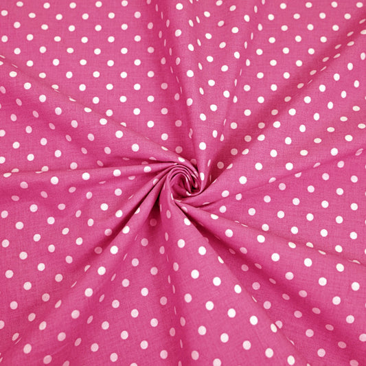 Tissu Coton Petits Pois 4mm Blancs Fond Rose Fuchsia | Laize 1m60