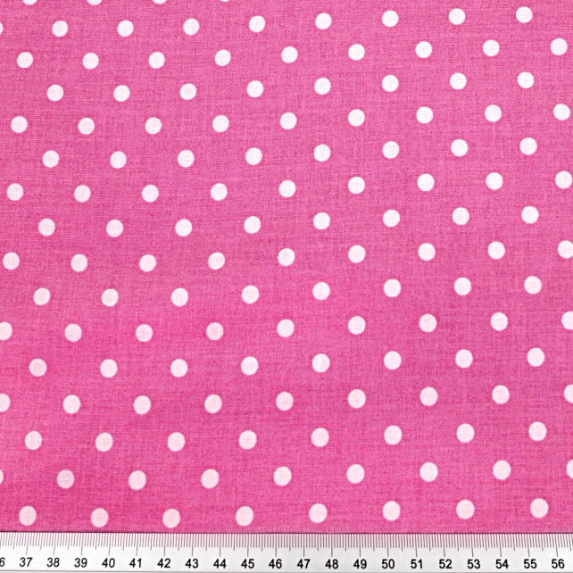Tissu Coton Petits Pois 4mm Blancs Fond Rose Fuchsia | Laize 1m60