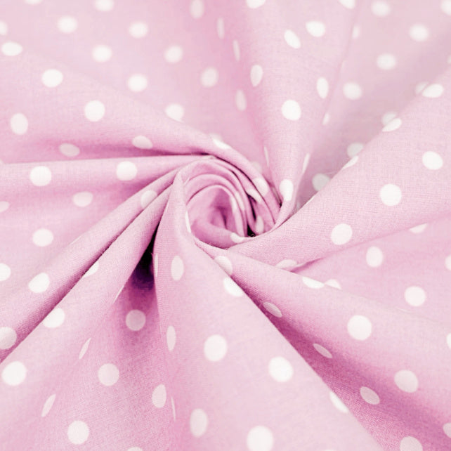 Tissu Coton Petits Pois 4mm Blancs Fond Rose Clair | Laize 1m60