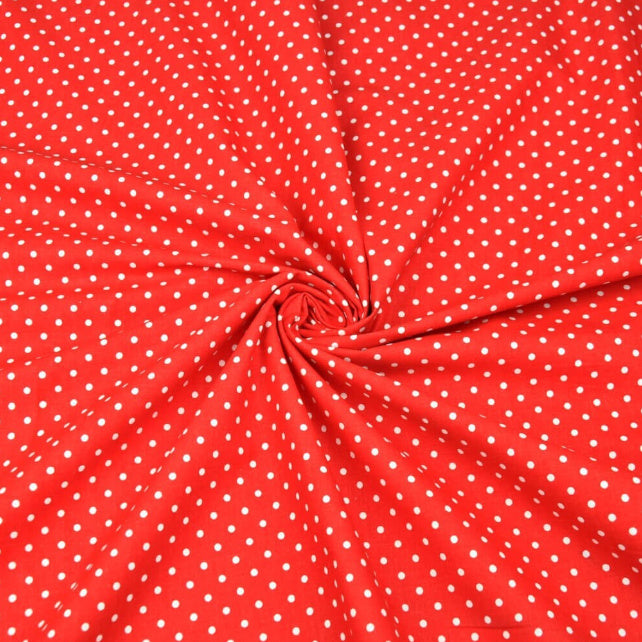 Tissu Coton Petits Pois 4mm Blancs Fond Rouge | Laize 1m60