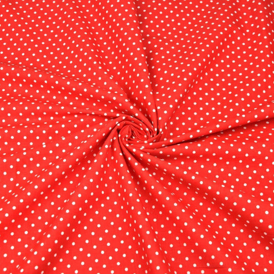 Tissu Coton Petits Pois 4mm Blancs Fond Rouge | Laize 1m60