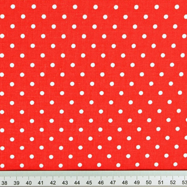 Tissu Coton Petits Pois 4mm Blancs Fond Rouge | Laize 1m60
