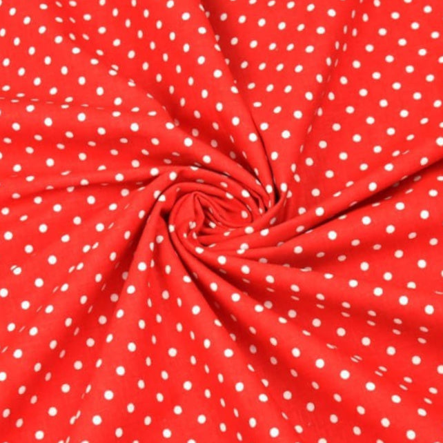 Tissu Coton Petits Pois 4mm Blancs Fond Rouge | Laize 1m60