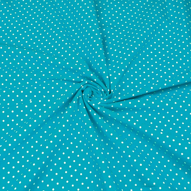 Tissu Coton Petits Pois 4mm Blancs Fond Turquoise | Laize 1m60