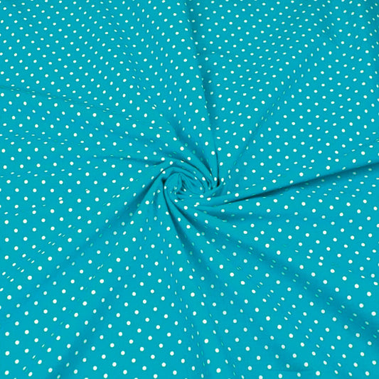 Tissu Coton Petits Pois 4mm Blancs Fond Turquoise | Laize 1m60