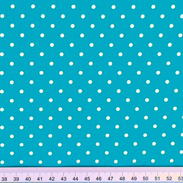 Tissu Coton Petits Pois 4mm Blancs Fond Turquoise | Laize 1m60