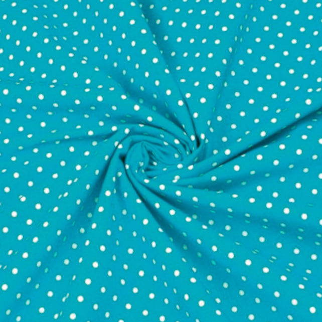 Tissu Coton Petits Pois 4mm Blancs Fond Turquoise | Laize 1m60