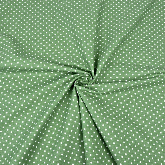 Tissu Coton Petits Pois 4mm Blancs Fond Vert Fougère | Laize 1m60