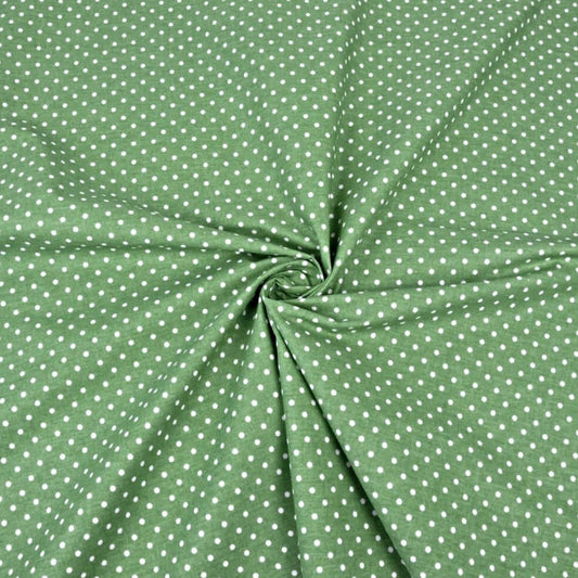 Tissu Coton Petits Pois 4mm Blancs Fond Vert Fougère | Laize 1m60