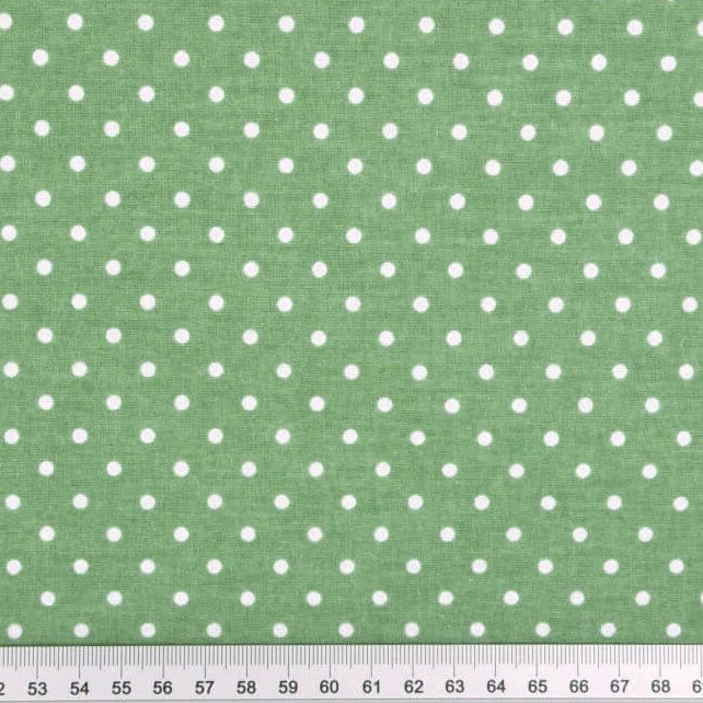 Tissu Coton Petits Pois 4mm Blancs Fond Vert Fougère | Laize 1m60
