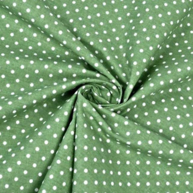 Tissu Coton Petits Pois 4mm Blancs Fond Vert Fougère | Laize 1m60