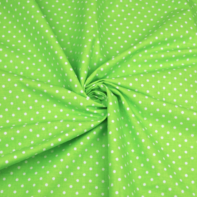 Tissu Coton Petits Pois 4mm Blancs Fond Vert Jasmin | Laize 1m60