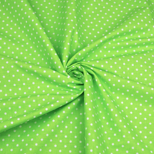 Tissu Coton Petits Pois 4mm Blancs Fond Vert Jasmin | Laize 1m60