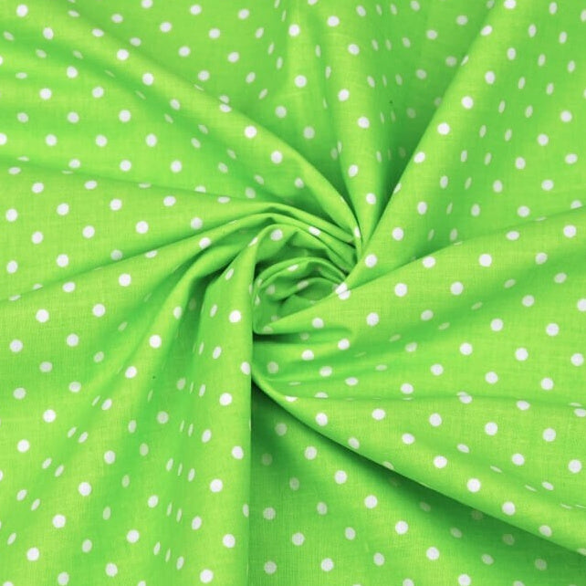 Tissu Coton Petits Pois 4mm Blancs Fond Vert Jasmin | Laize 1m60