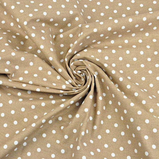 Tissu Coton Petits Pois 7mm Blancs Fond Beige Latte | Laize 1m60