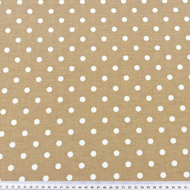 Tissu Coton Petits Pois 7mm Blancs Fond Beige Latte | Laize 1m60