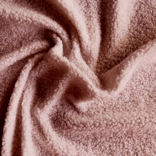 Tissu Teddy Polyester Bouclé | Couleur Rose Pétale | Laize 1m50