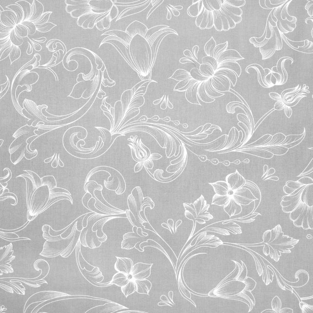 Tissu Coton Contours de Fleurs Gris Clair | Laize 1m55