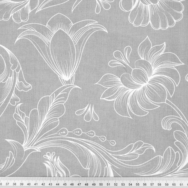 Tissu Coton Contours de Fleurs Gris Clair | Laize 1m55