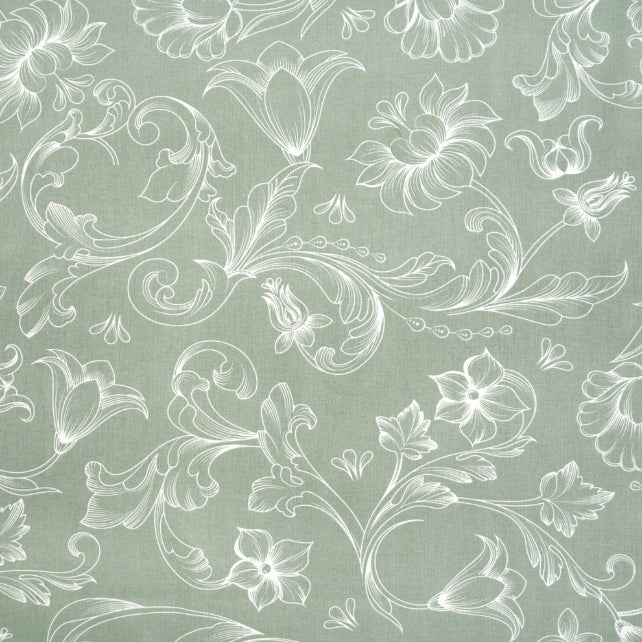 Tissu Coton Contours de Fleurs Vert Olive | Laize 1m55
