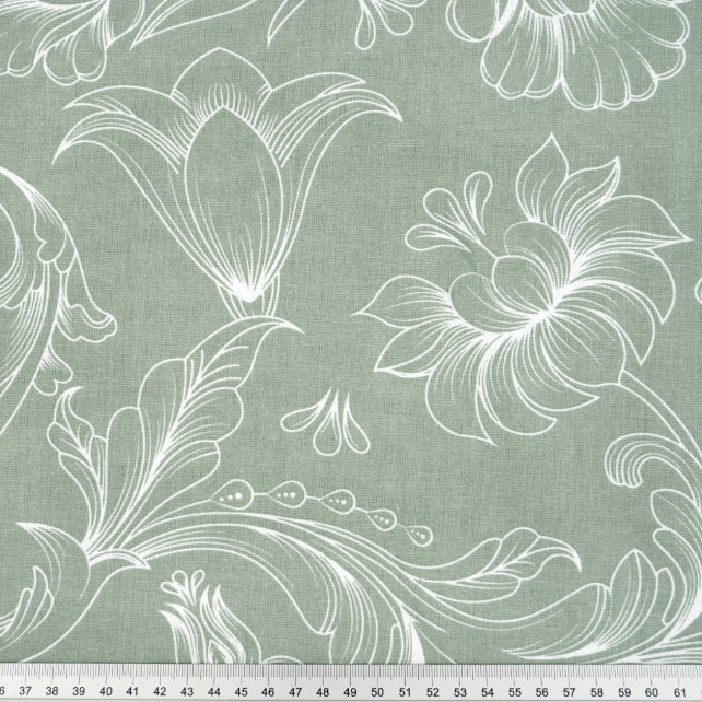 Tissu Coton Contours de Fleurs Vert Olive | Laize 1m55
