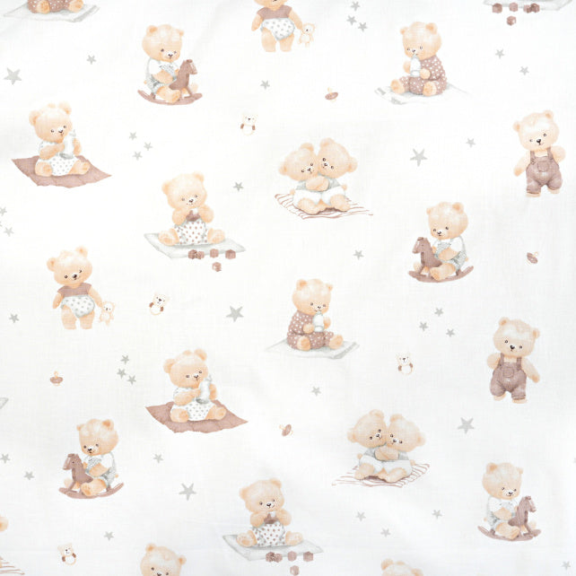 Tissu Coton Baby Ourson Teddy Etoiles Fond Blanc | Laize 1m55