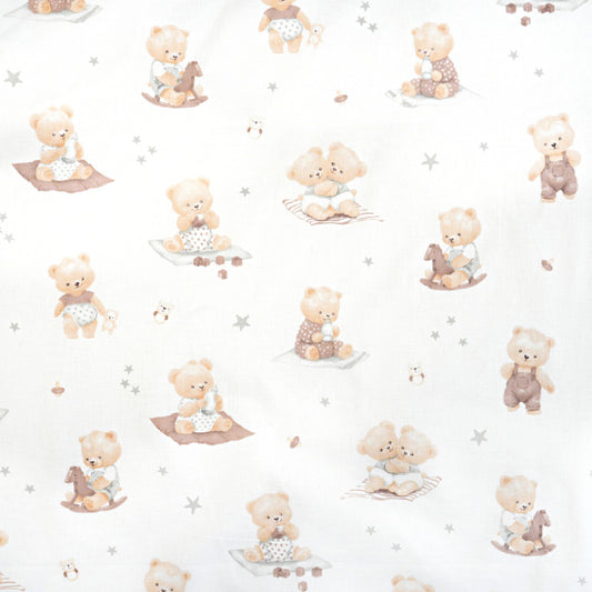 Tissu Coton Baby Ourson Teddy Etoiles Fond Blanc | Laize 1m55