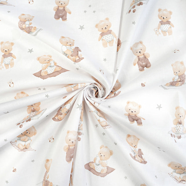Tissu Coton Baby Ourson Teddy Etoiles Fond Blanc | Laize 1m55