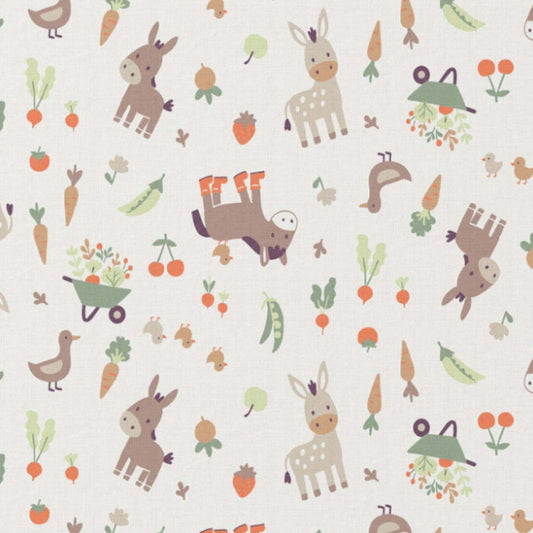 Tissu Coton Animaux Baudet Fond Ecru | Laize 1m50