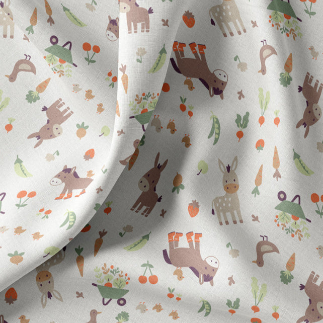 Tissu Coton Animaux Baudet Fond Ecru | Laize 1m50