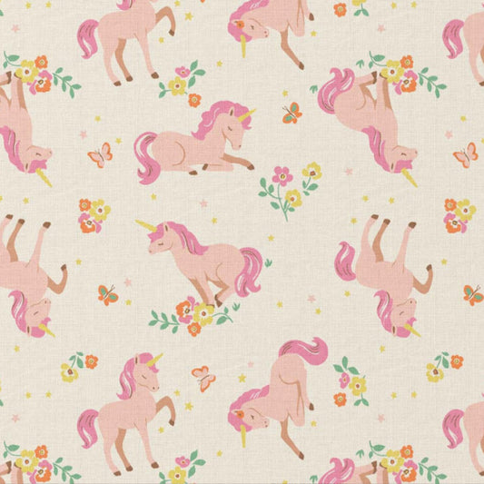 Tissu Coton Licorne Lili Rose Fond Ecru | Laize 1m50