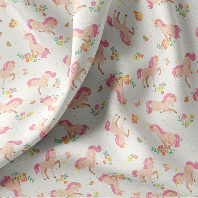Tissu Coton Licorne Lili Rose Fond Ecru | Laize 1m50
