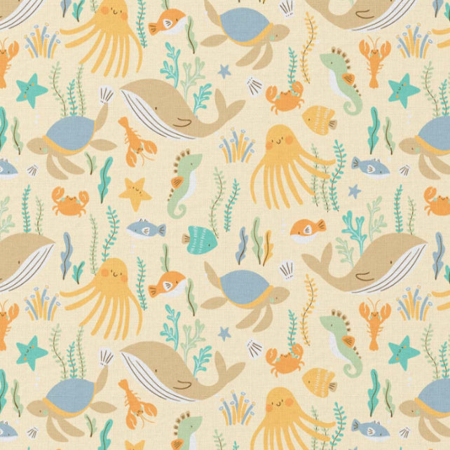 Tissu Coton Animaux Marins Bubly Fond Jaune | Laize 1m50