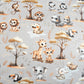 Tissu Coton Animaux Africains Bruns Fond Gris | Laize 1m55