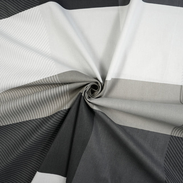 Tissu Coton Géométrique Grands Carrés Gris Brun | Laize 1m55