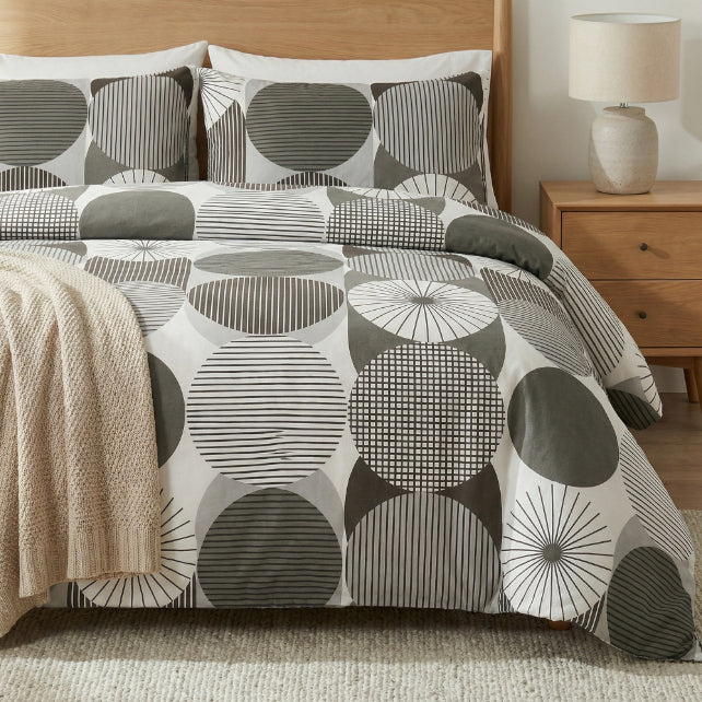 Tissu Coton Géométrique Grands Cercles Gris | Laize 1m55