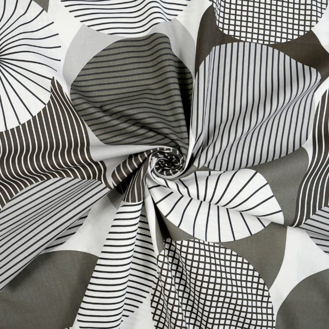 Tissu Coton Géométrique Grands Cercles Gris | Laize 1m55