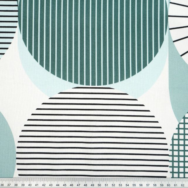 Tissu Coton Géométrique Grands Cercles Sauge | Laize 1m55