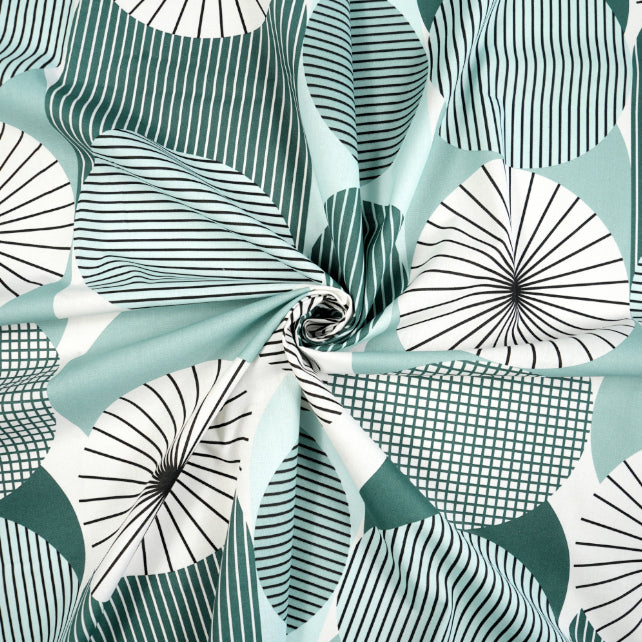 Tissu Coton Géométrique Grands Cercles Sauge | Laize 1m55