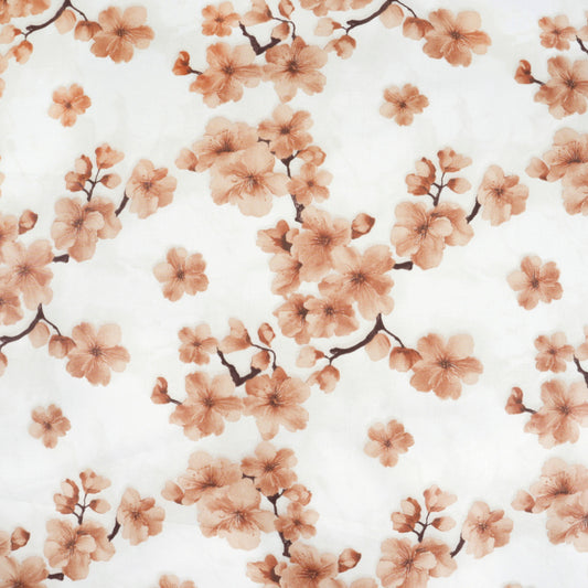 Tissu Coton Cerisier Fleurs Saumon Fond Blanc | Laize 1m55