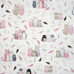 Tissu Coton Chats Rose et Beige Fond Blanc | Laize 1m60