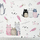 Tissu Coton Chats Rose et Beige Fond Blanc | Laize 1m60