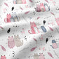 Tissu Coton Chats Rose et Beige Fond Blanc | Laize 1m60